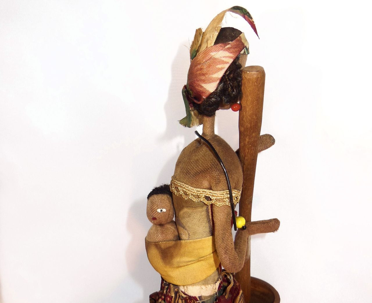 Yarn hair detail of Handcrafted Mother & Child Doll