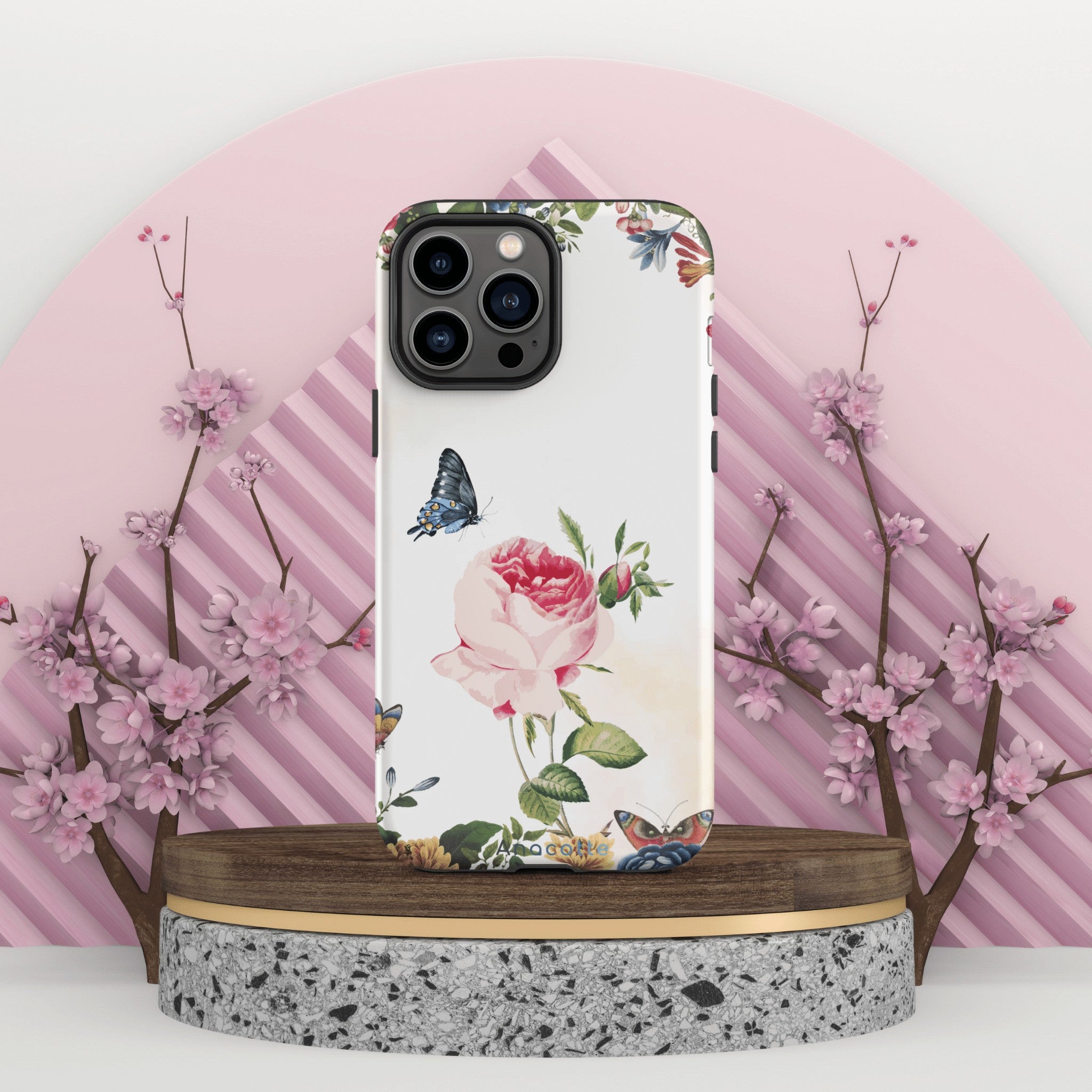 Side view of Vibrant Flower & Butterfly iPhone Case showcasing floral patterns