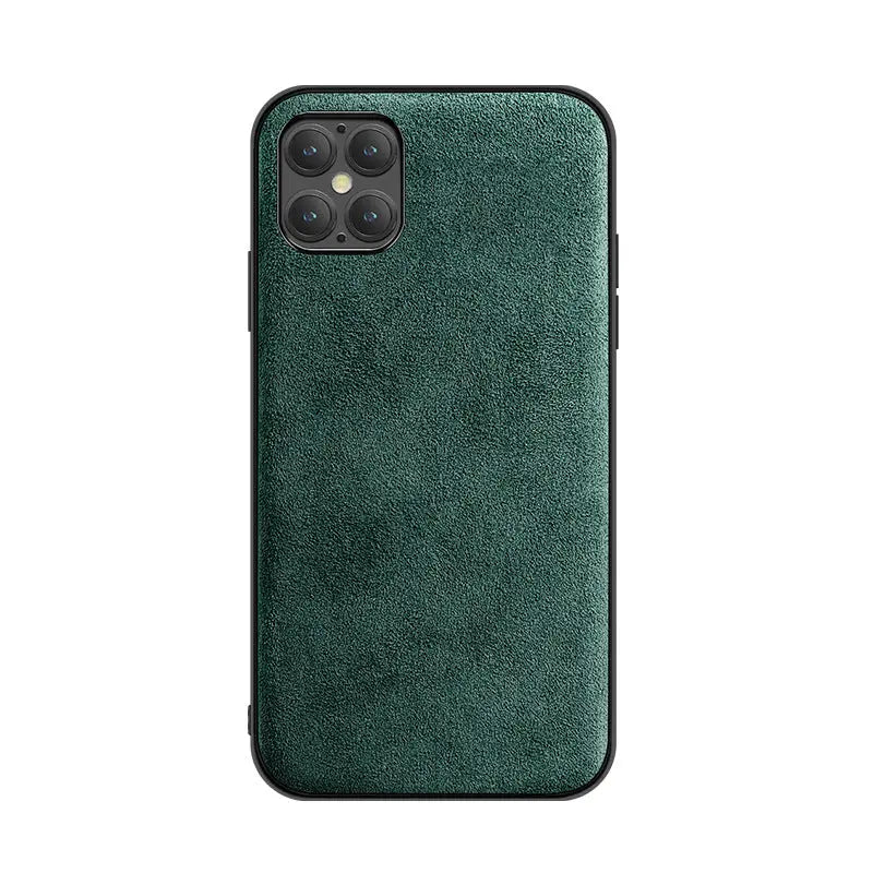 Lifestyle shot of Elegant Handcrafted Suede Phone Case in use with iPhone 11 Pro Max