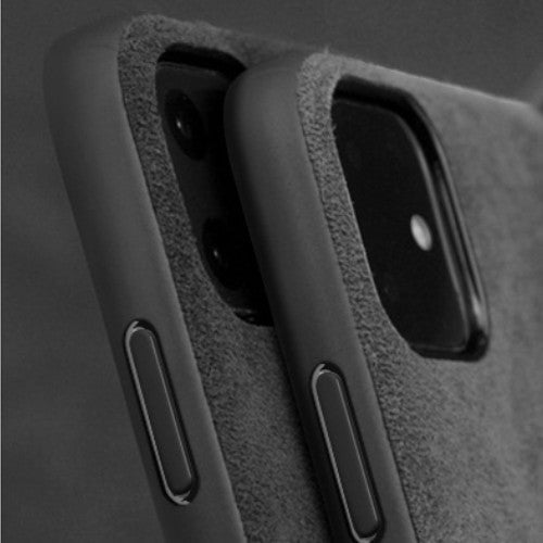 Close-up detail of Elegant Handcrafted Suede Phone Case for iPhone 11 Pro Max