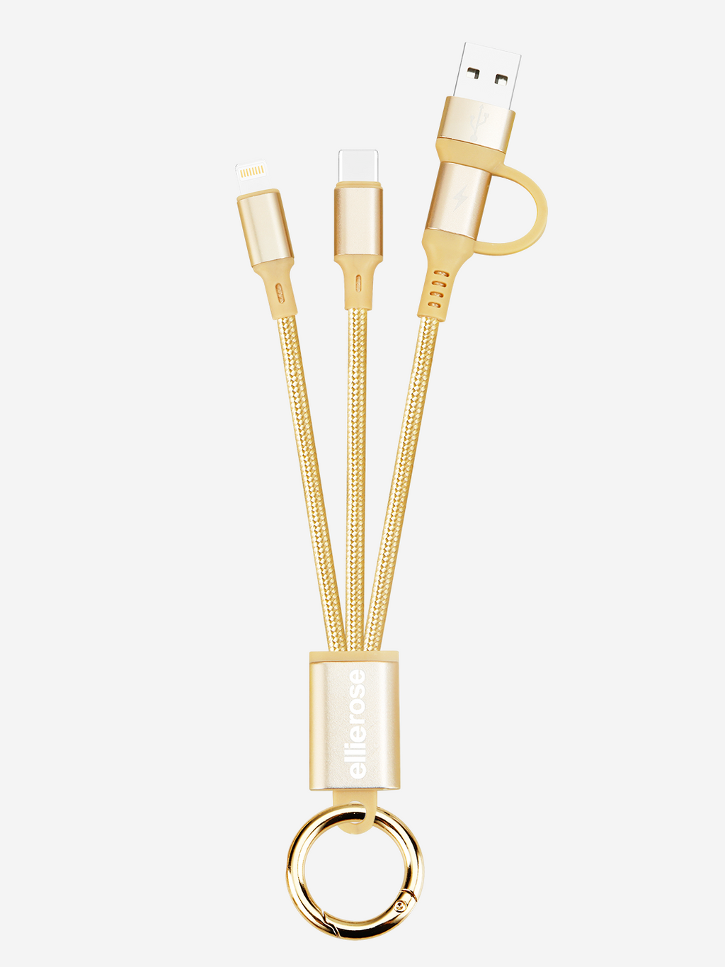 Front view of Elegant Gold 4-in-1 Keychain Charger by Ellie Rose