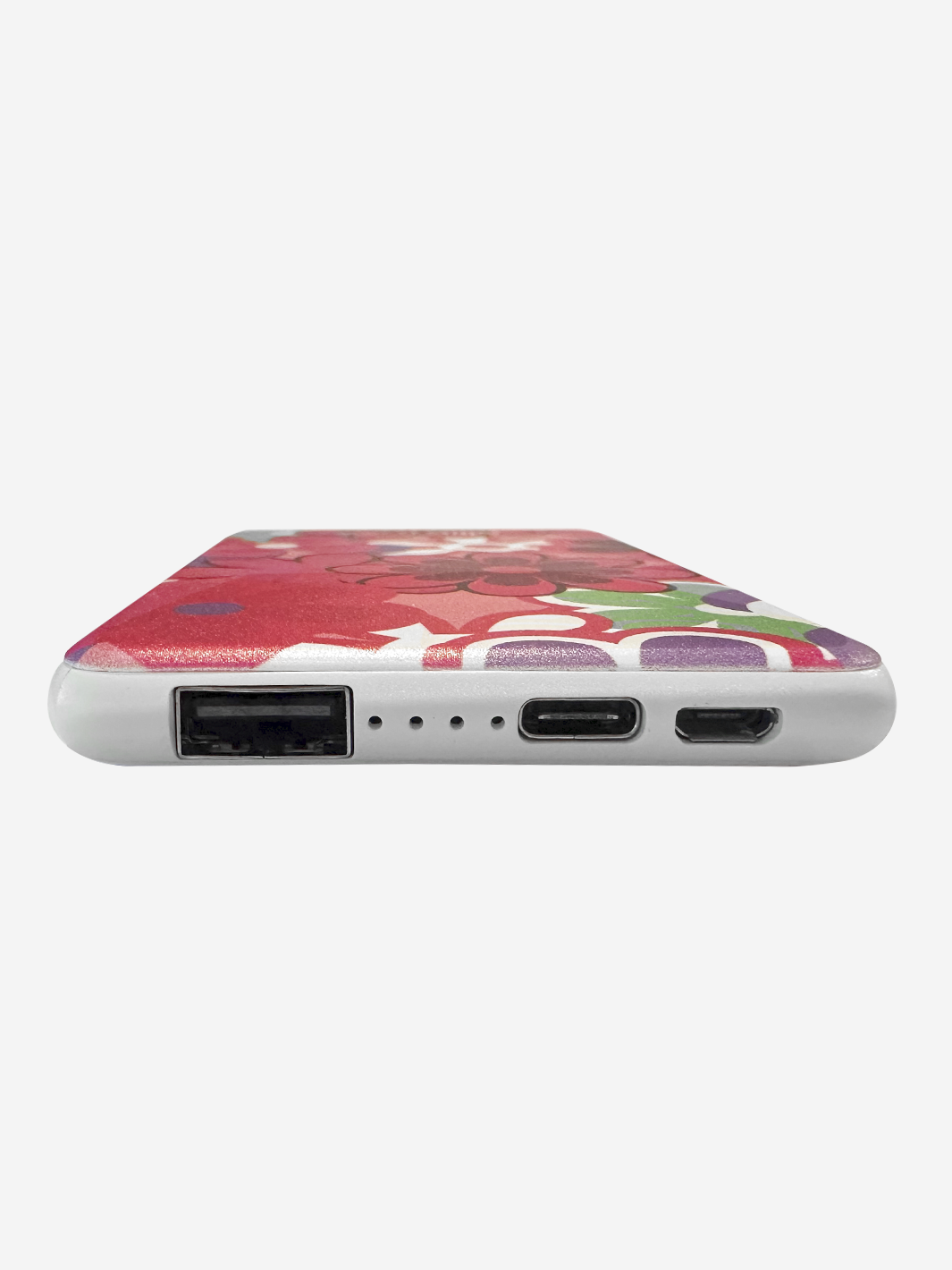 Lifestyle image of Floral Power Bank on a stylish handbag