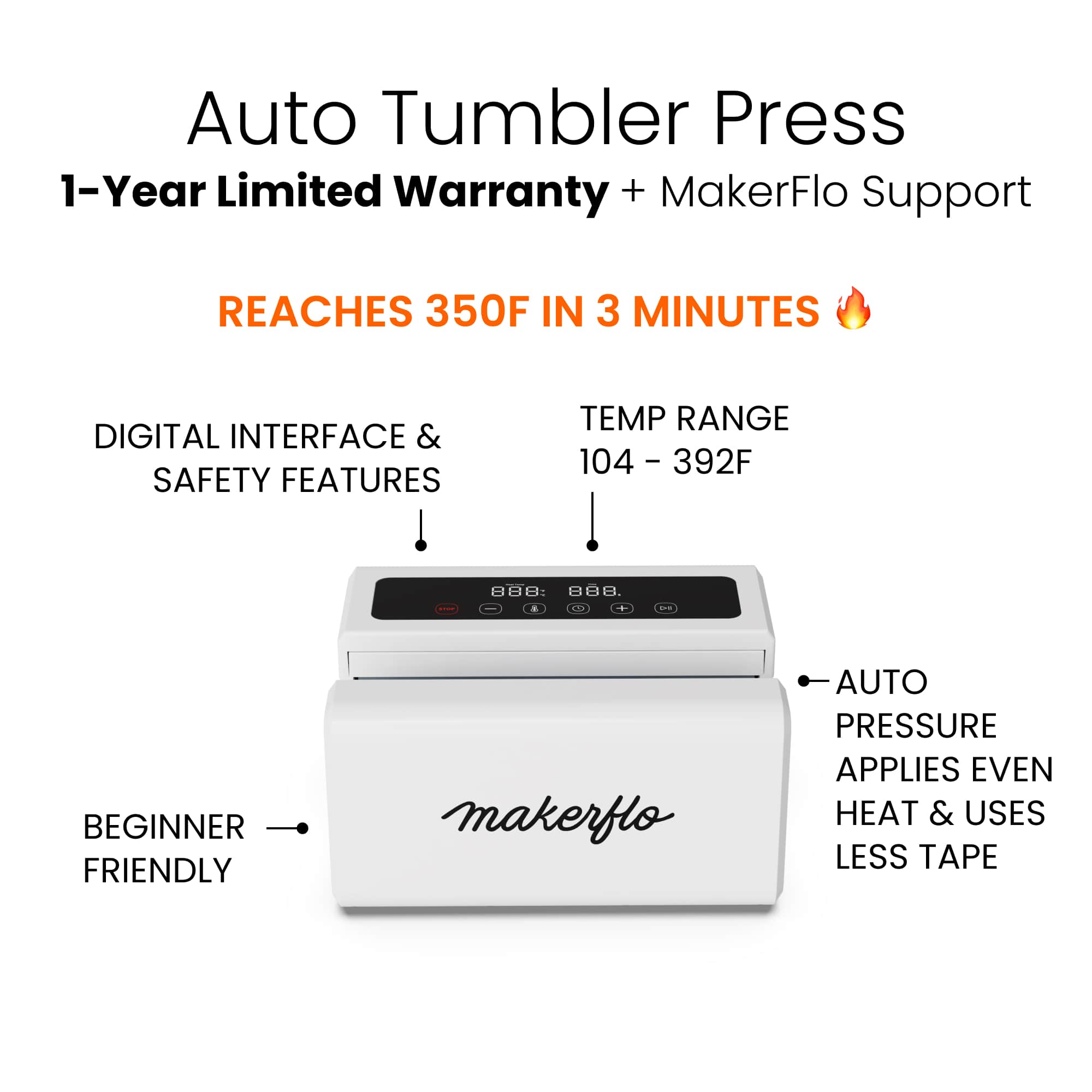 Close-up of the digital display on the MakerFlo Automatic Tumbler Press