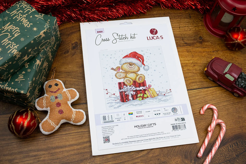 Completed festive design from the Luca-S Holiday Counted Cross-Stitch Kit