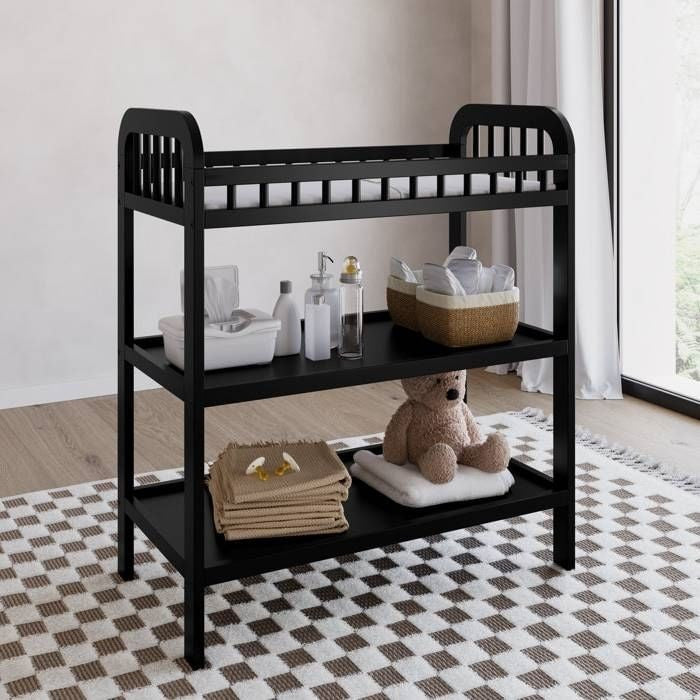 Front view of Elegant Black Wooden Baby Changing Table by Gobingya