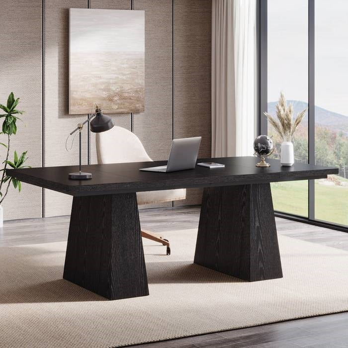 Modern Home Office Computer Desk Workstation in Black Wood Finish