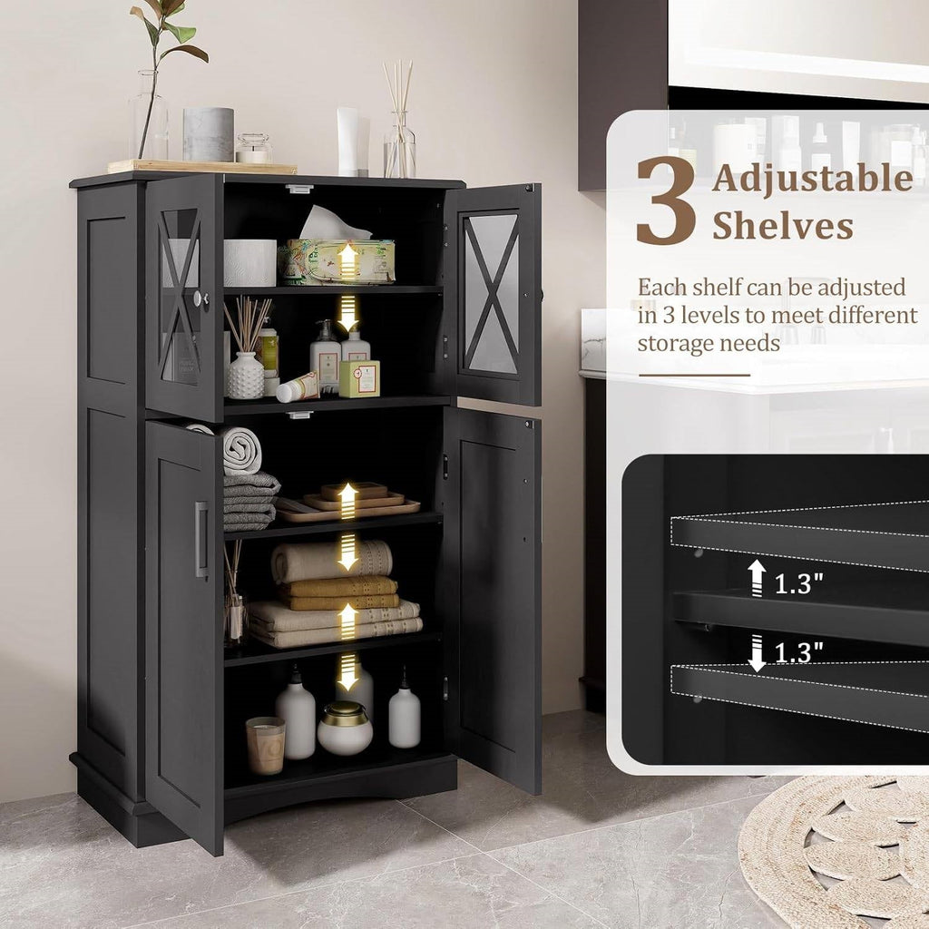 Spacious tabletop of the Black Linen Cabinet ideal for bathroom decor