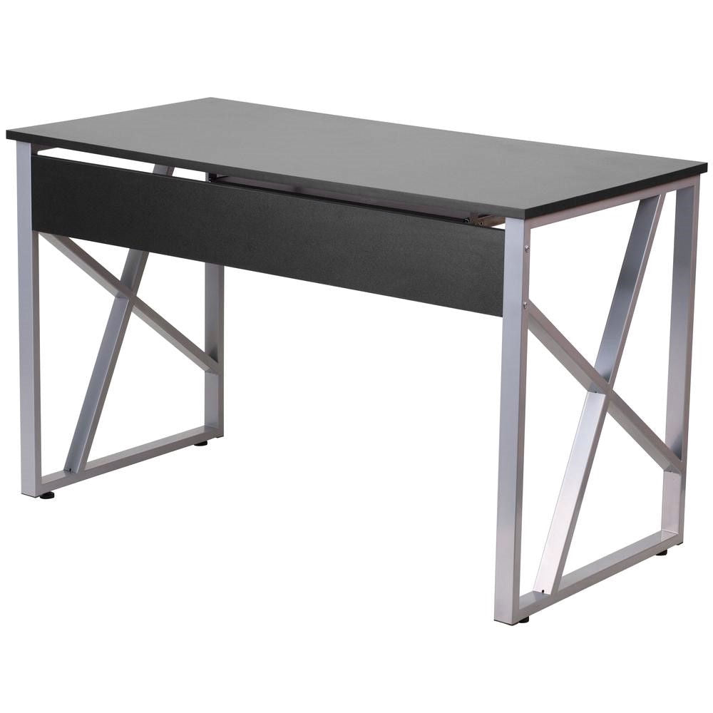 Side view of Sleek Modern Black Laminate Computer Desk showcasing spacious design