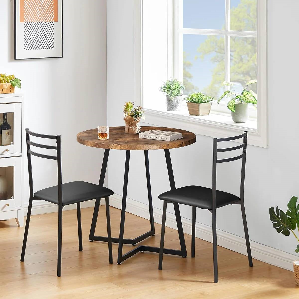 Modern 3-Piece Kitchen Dining Set with Round Wood-Top Table and 2 Chairs