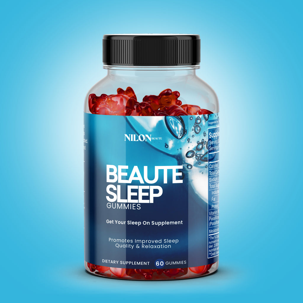 Back view of Nilon Beaute BeauteSleep Gummies highlighting nutritional information