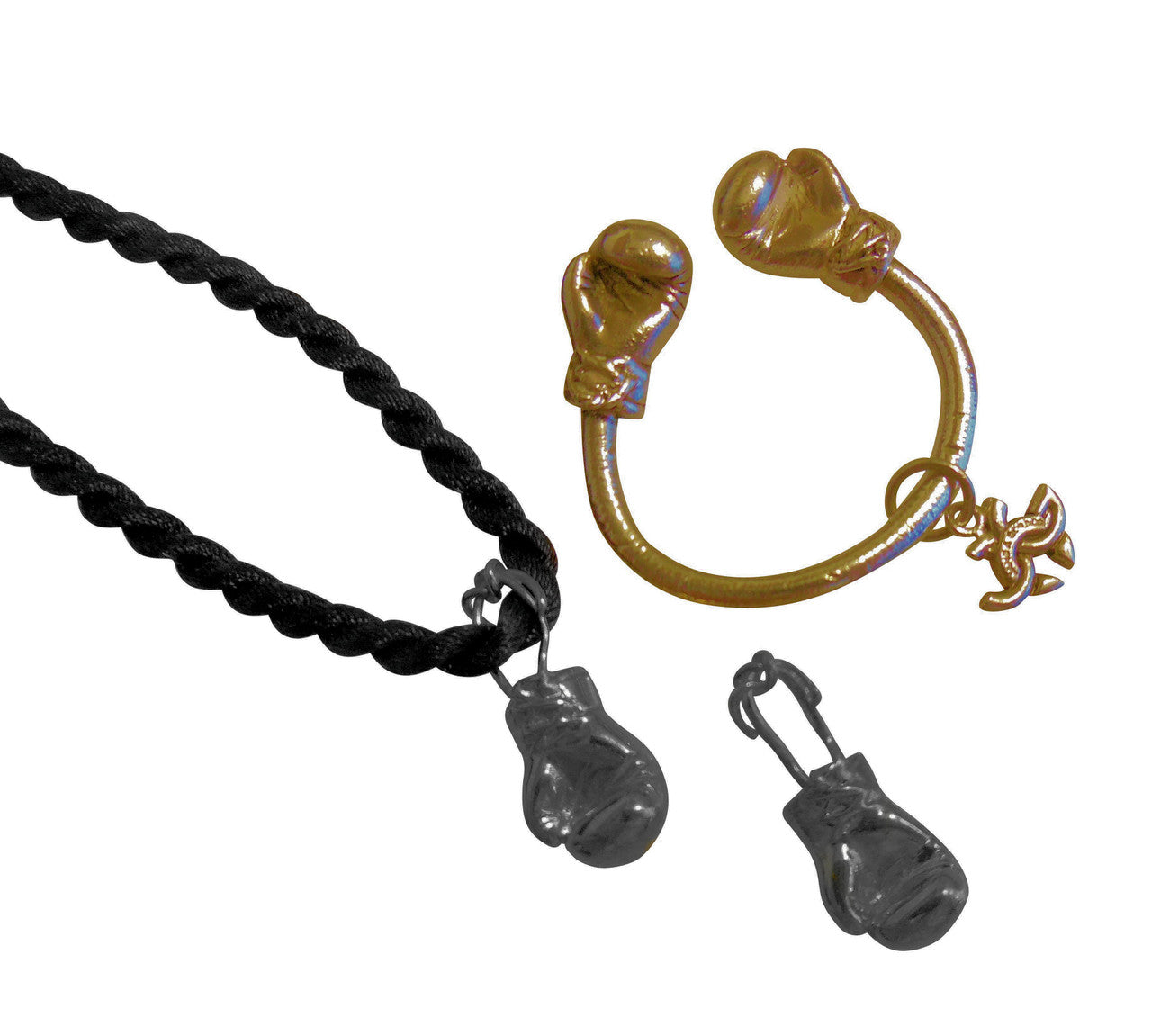 18K Gold Boxing Glove Key Ring with everyday essentials