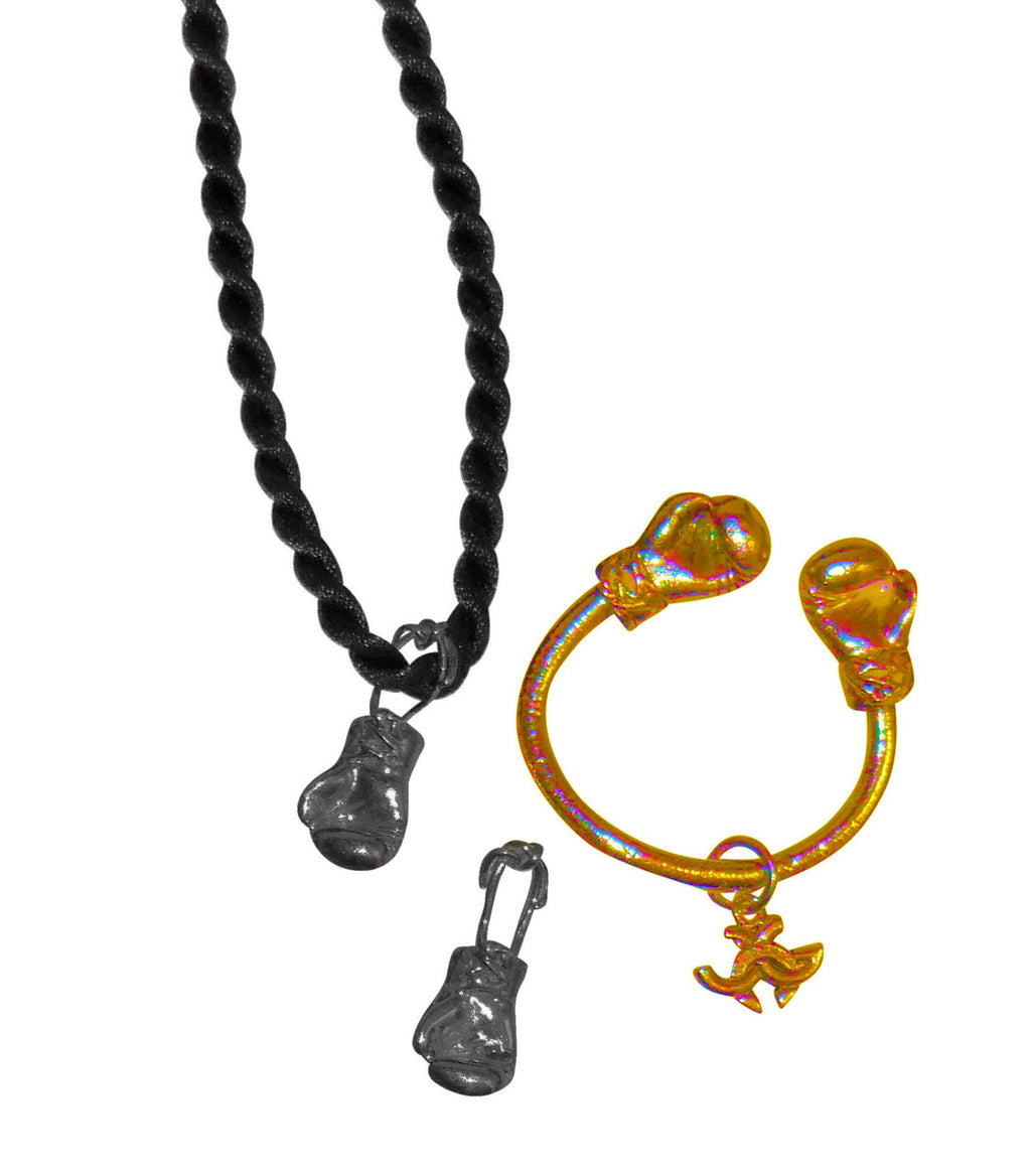 Side angle of 18K Gold Boxing Glove Key Ring showcasing the shine