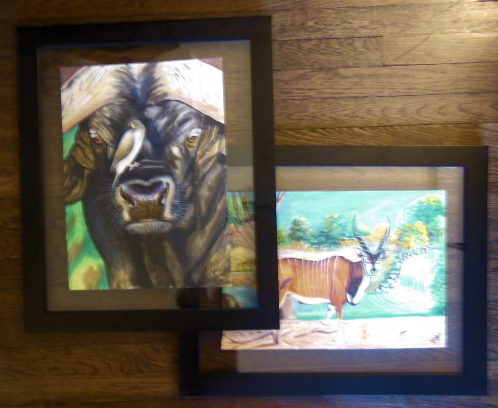 Detail shot of the oxpecker in Buffalo and Oxpecker painting