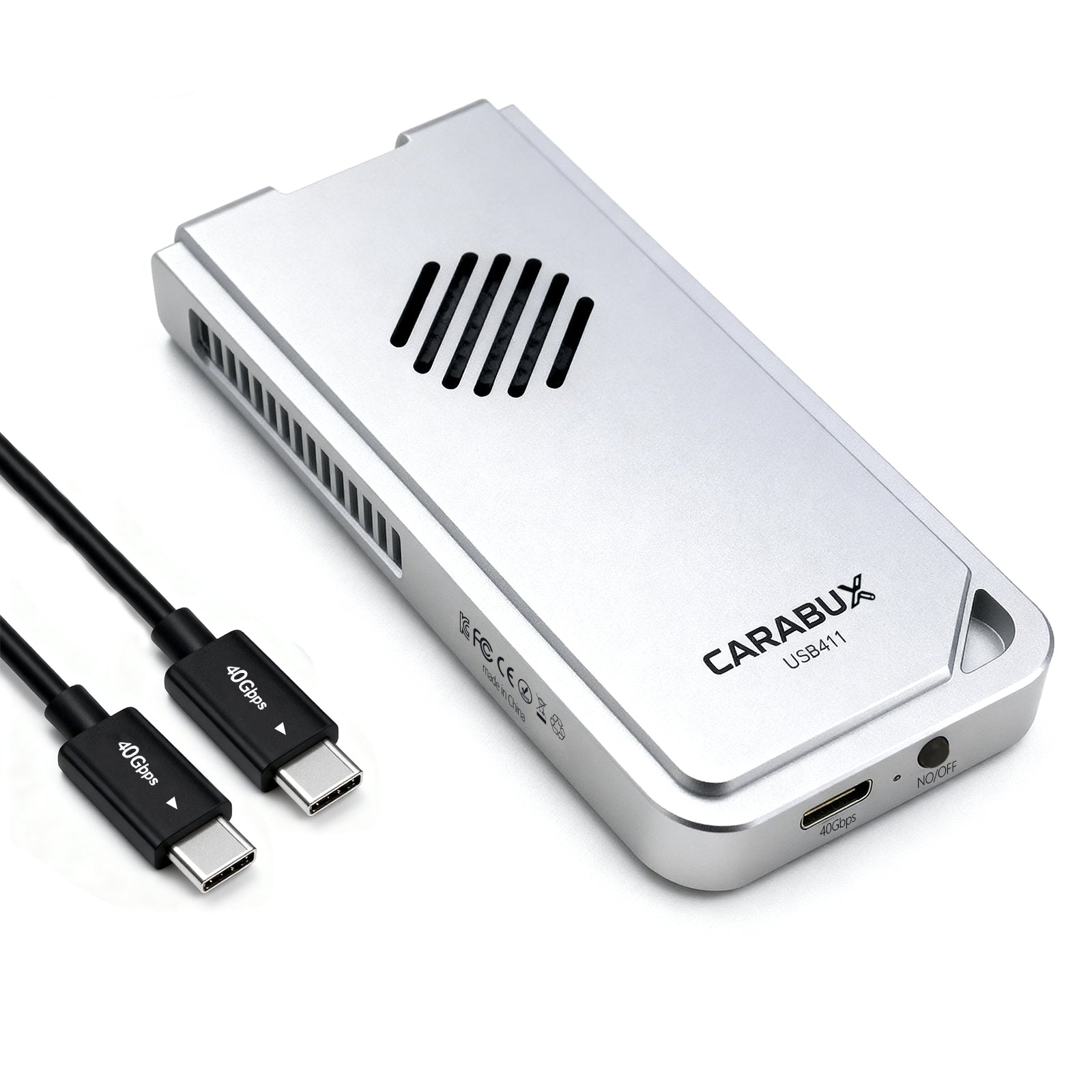 Top view of Carabux USB4 Thunderbolt Enclosure showcasing M.2 2280 compatibility