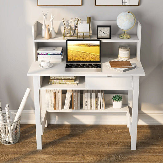 Side view of Gobingya Home Office Desk with built-in hutch and storage