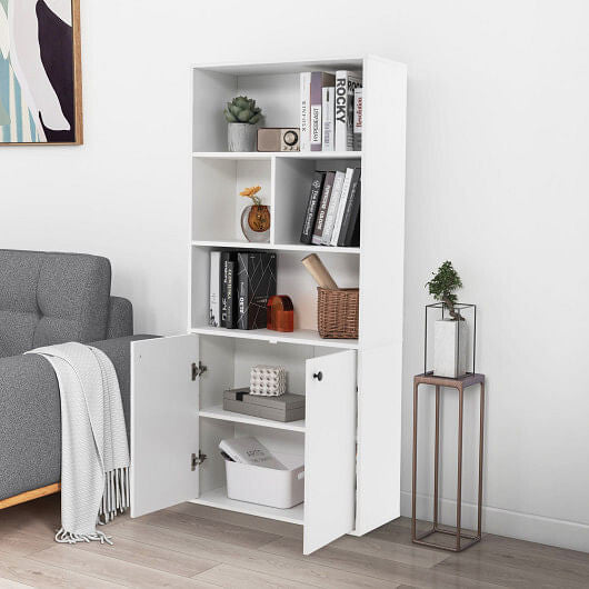 Lifestyle setup of Gobingya 5-Tier White Bookcase in a cozy living room