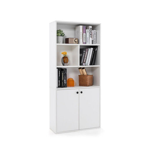 Close-up of the cabinet doors on Gobingya 5-Tier White Bookcase