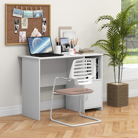 Modern Computer Desk with Cabinet-White
