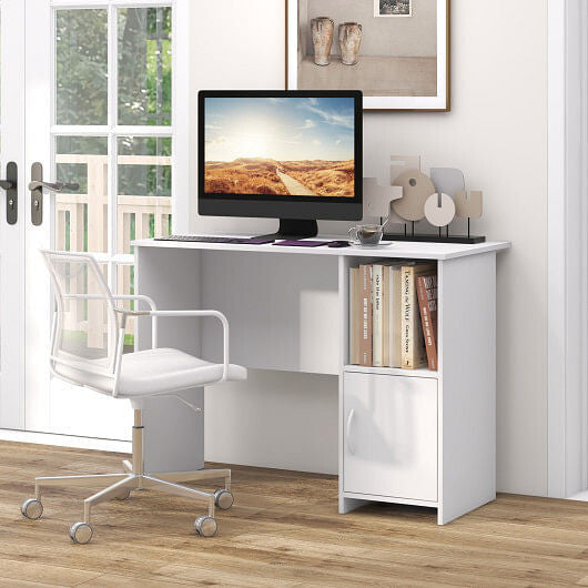 Modern Computer Desk with Cabinet-White