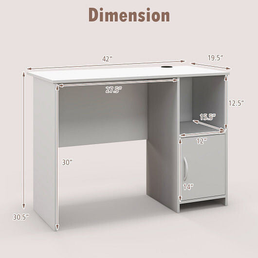 Modern Computer Desk with Cabinet-White