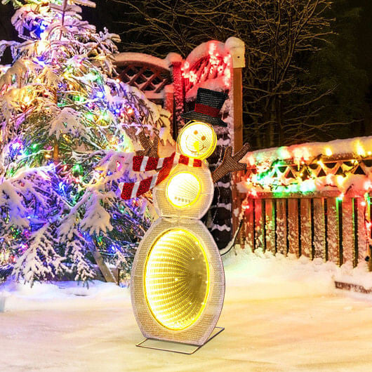 Outdoor display of Gobingya 2.6 Feet LED Snowman in winter setting