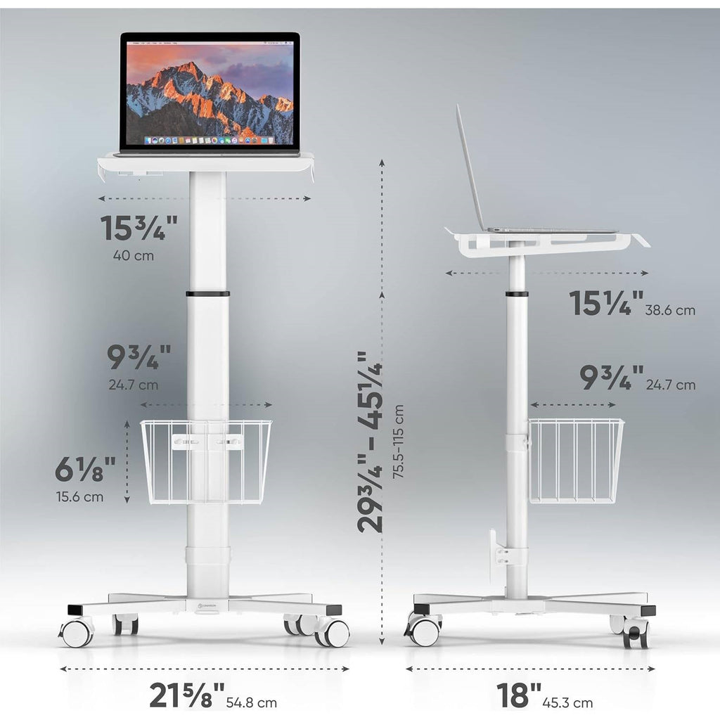 Hospital Style White Mobile Stand-Up Computer Desk Portable Workstation