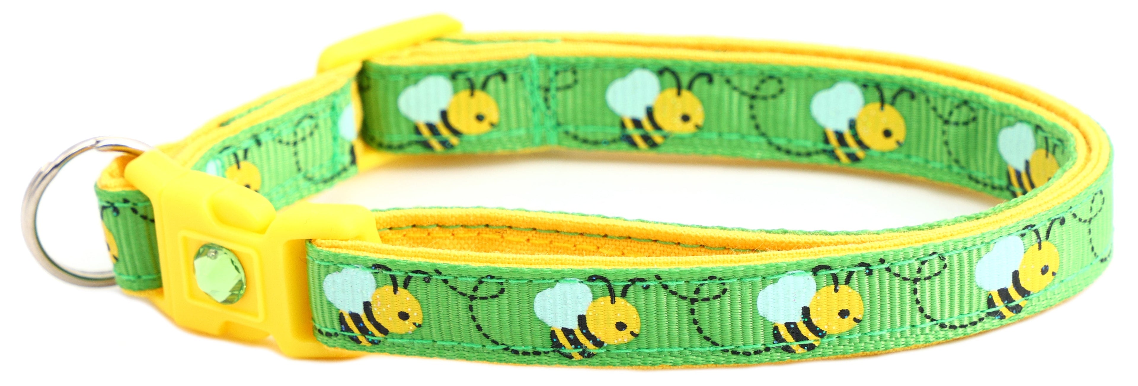 Colorful display of Handmade Honey Bees Breakaway Cat Collar