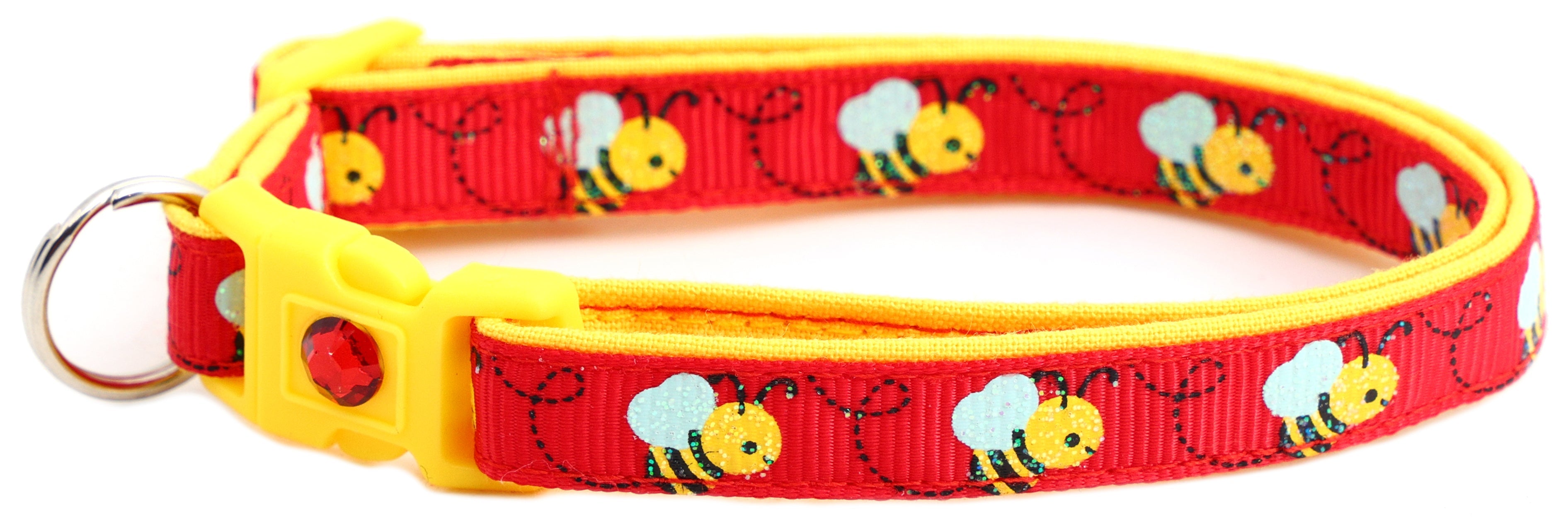 Cat looking curiously with Handmade Honey Bees Collar on