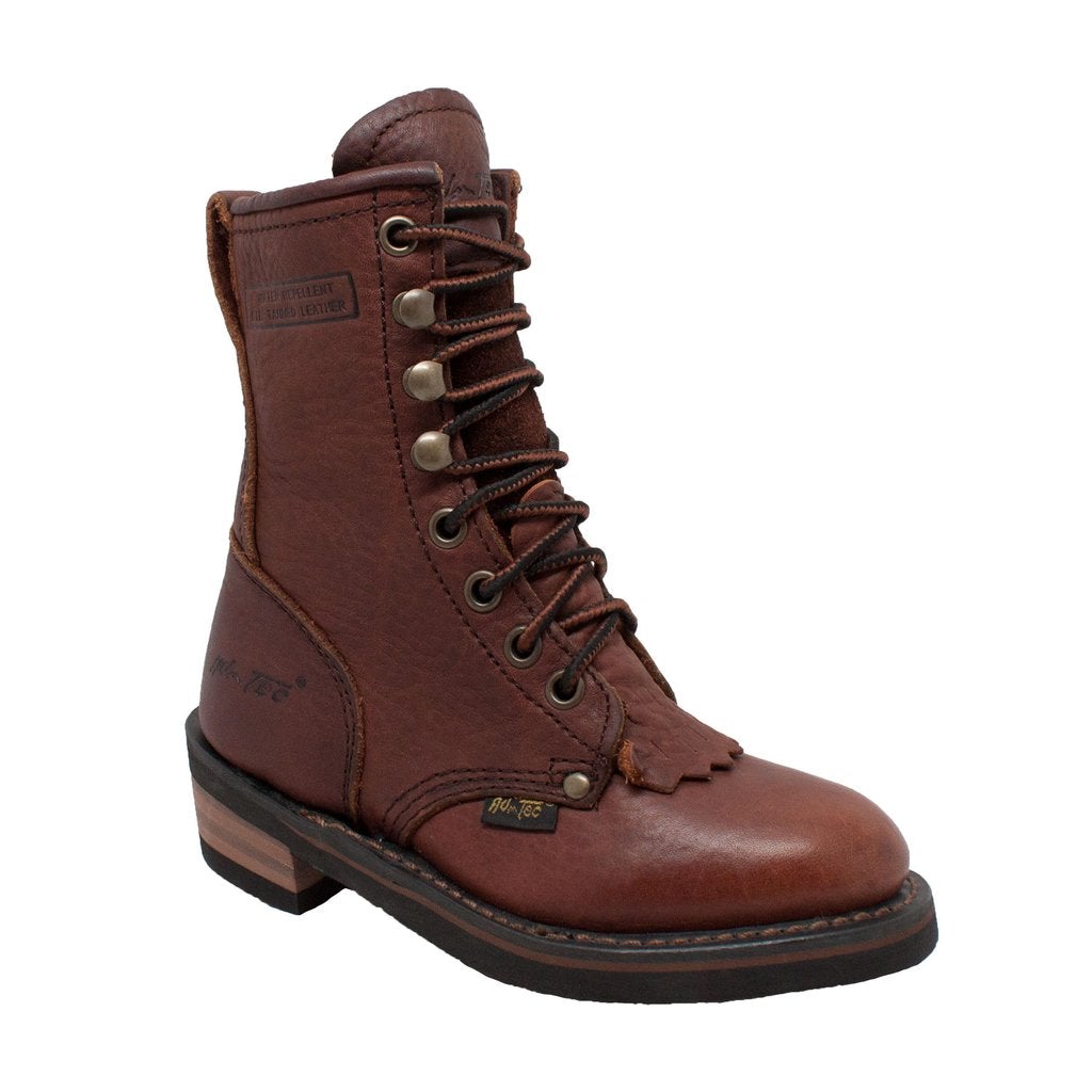Side profile of Children's Chestnut Packer Leather Boots in chestnut color