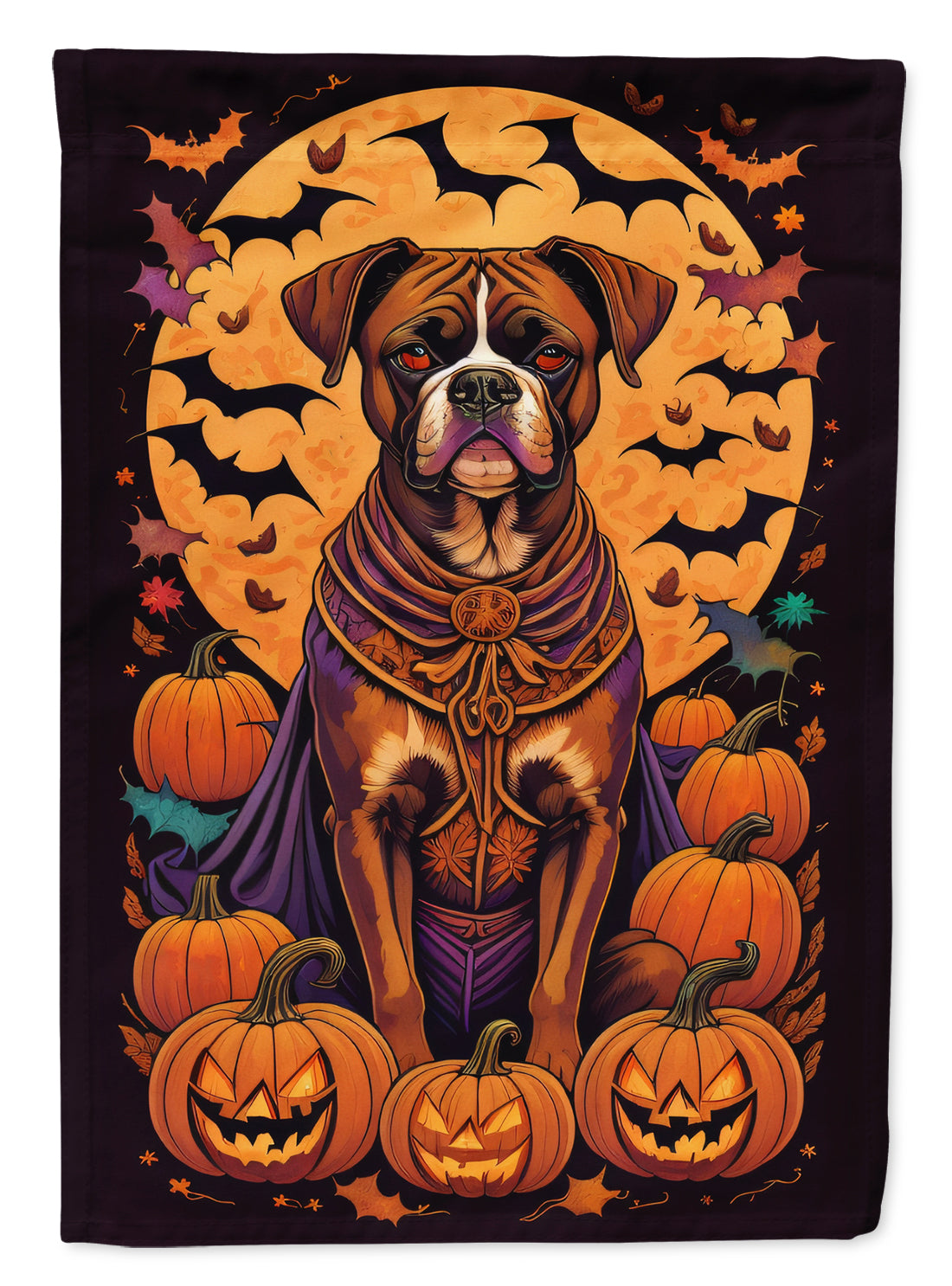 Front view of Boxer Halloween House Flag by Caroline's Treasures