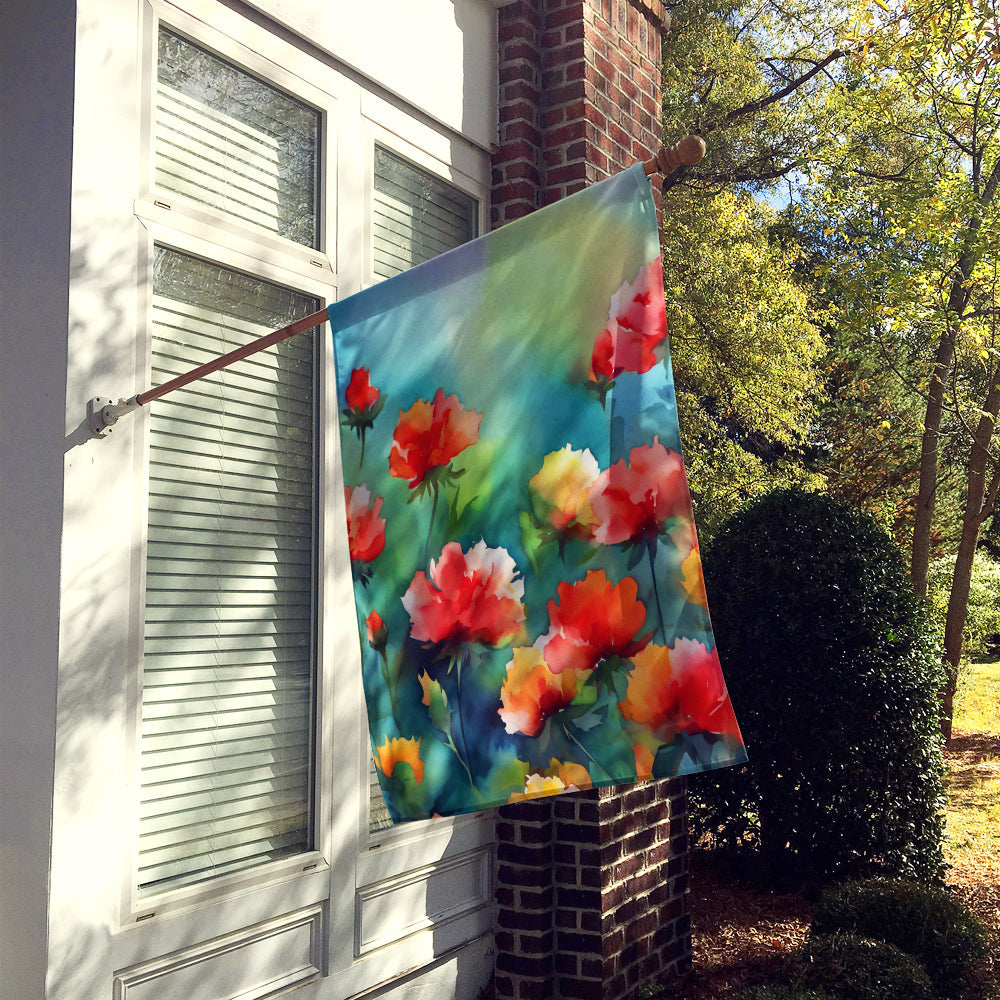 Back view showcasing the durable fabric of Ohio Scarlet Carnations Flag