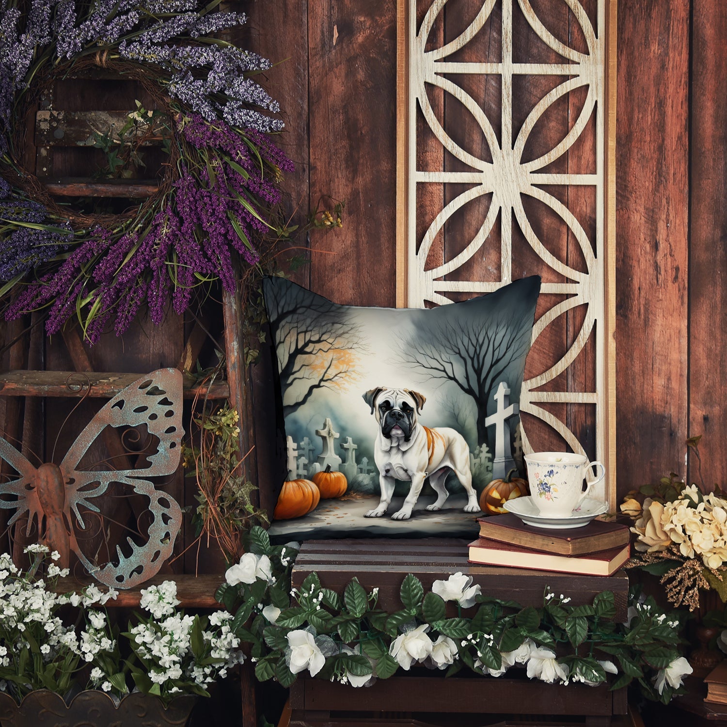 Close-up of the fabric texture of Spooky Boxer Decorative Throw Pillow