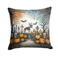 Front view of Whimsical Halloween Throw Pillow featuring pets by Gobingya