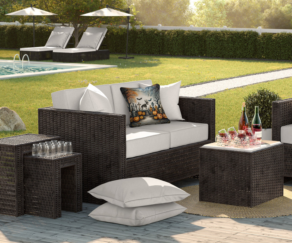 Whimsical Halloween Throw Pillow showcasing seasonal design by Gobingya