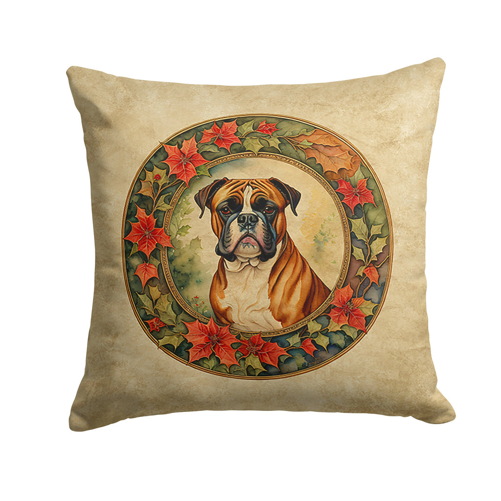 Boxer Christmas Flowers Throw Pillow