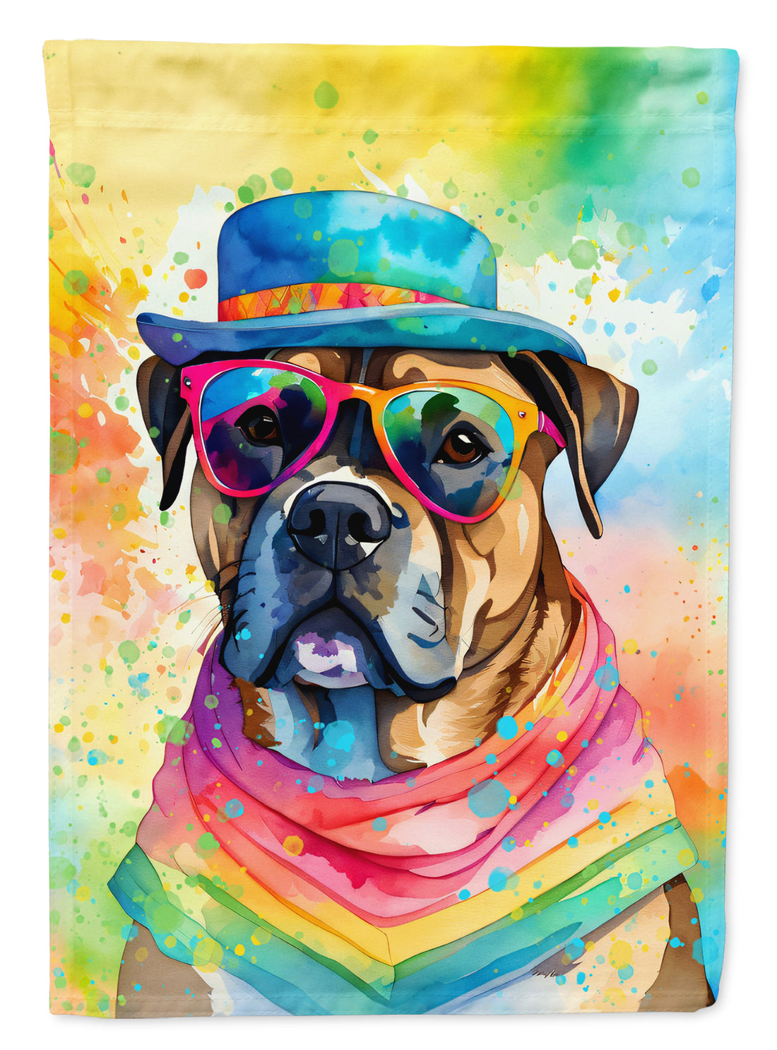 Vibrant front view of Cane Corso Decorative House Flag by Gobingya