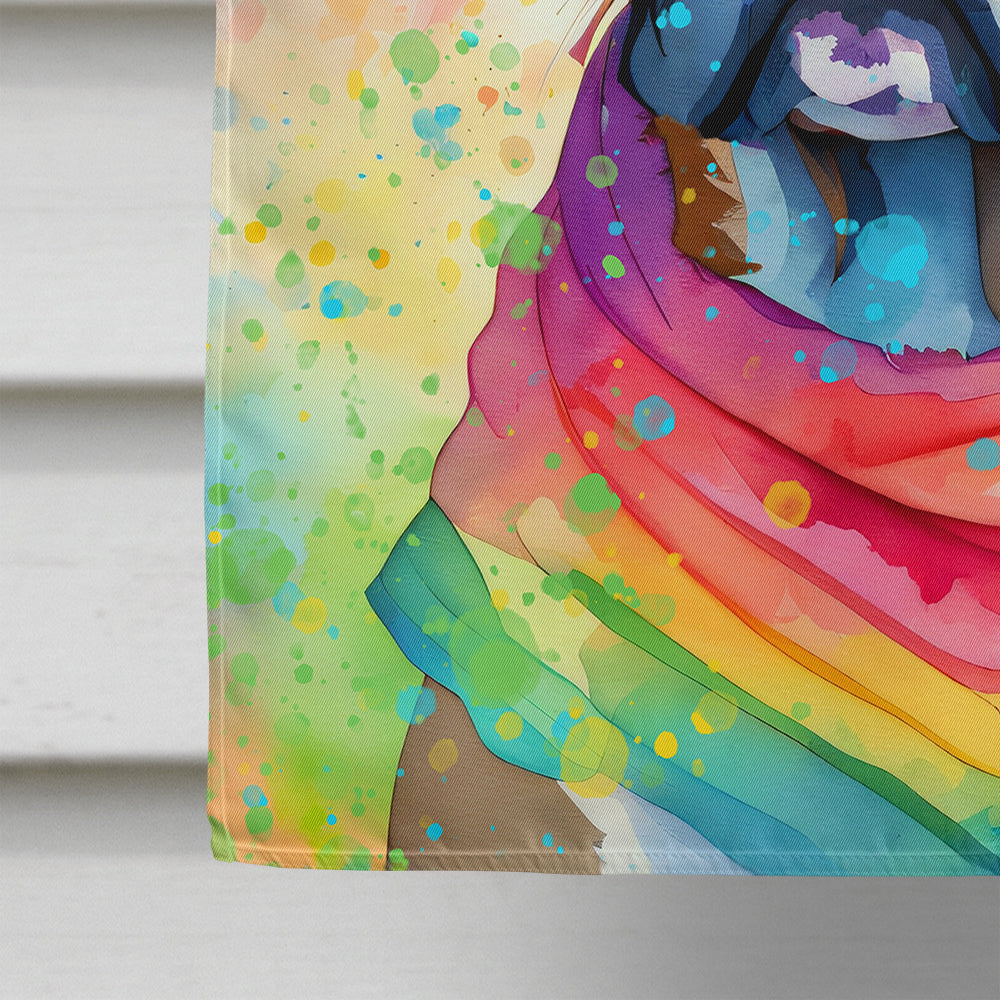 Cane Corso Decorative Flag displayed on a flagpole in a garden