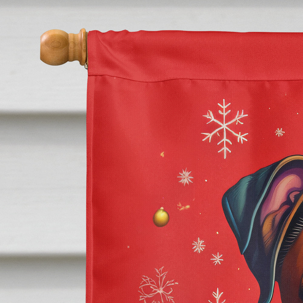 Side view of Joyful Boxer Christmas Flag fluttering in the wind