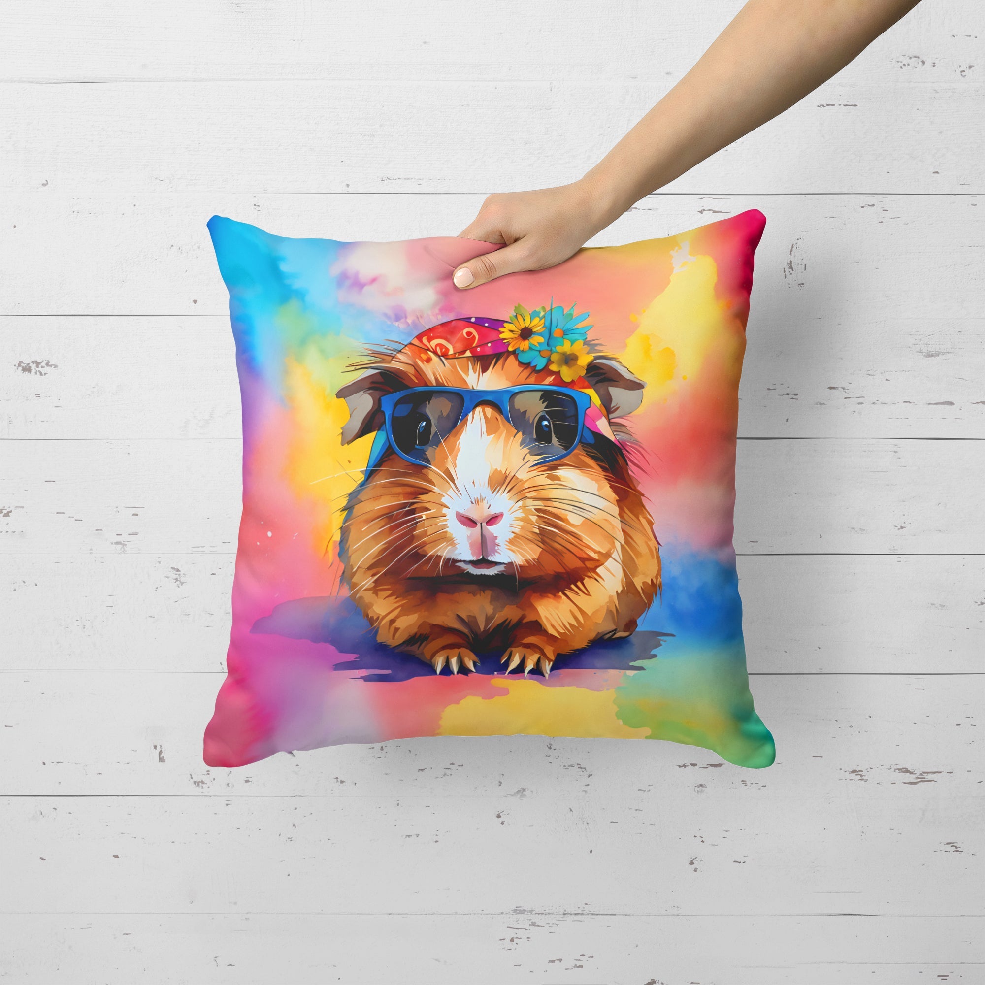 Side view showcasing the vibrant colors of Guinea Pig Throw Pillow