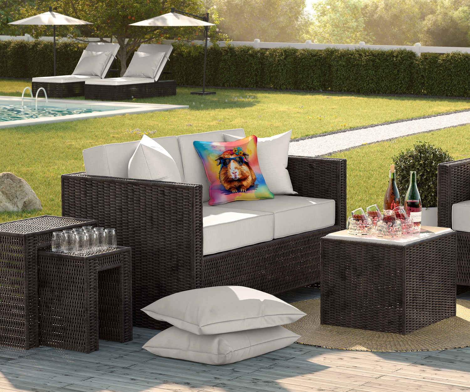 Guinea Pig Decorative Throw Pillow in outdoor patio setting
