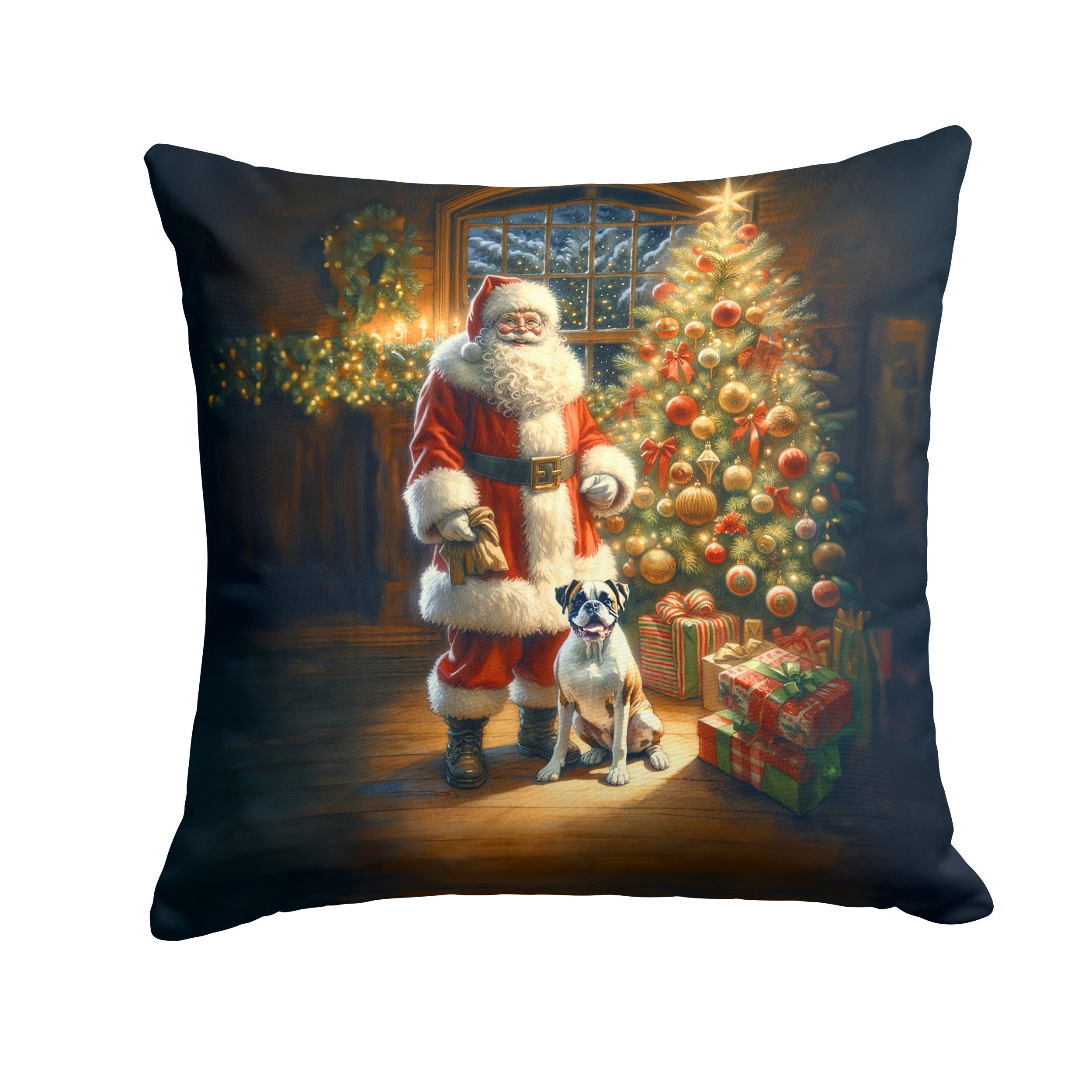 Close-up of Boxer illustration on Santa Claus Decorative Throw Pillow