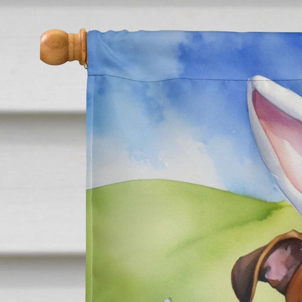 Close-up of the artwork on Boxer Easter Egg Hunt Decorative Flag