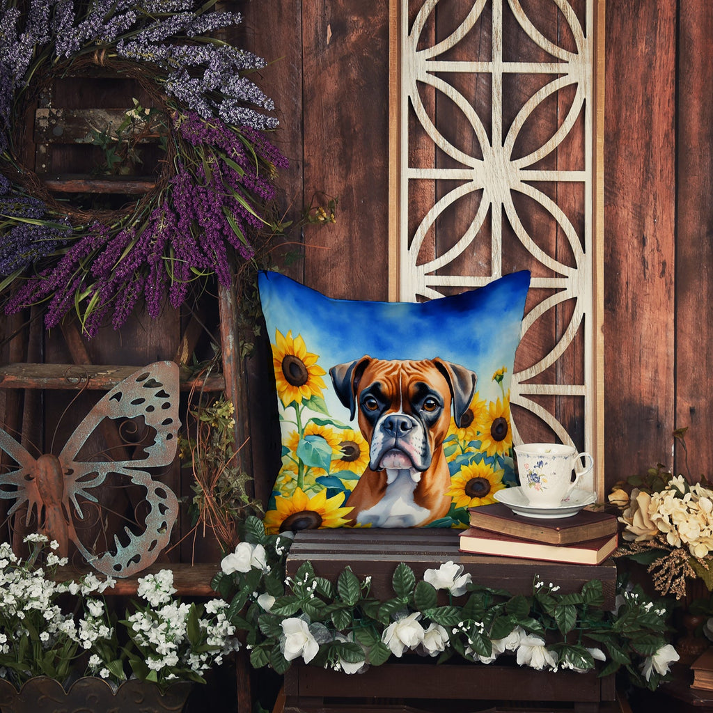 Front view of Sunflower Boxer Decorative Throw Pillow by Caroline's Treasures