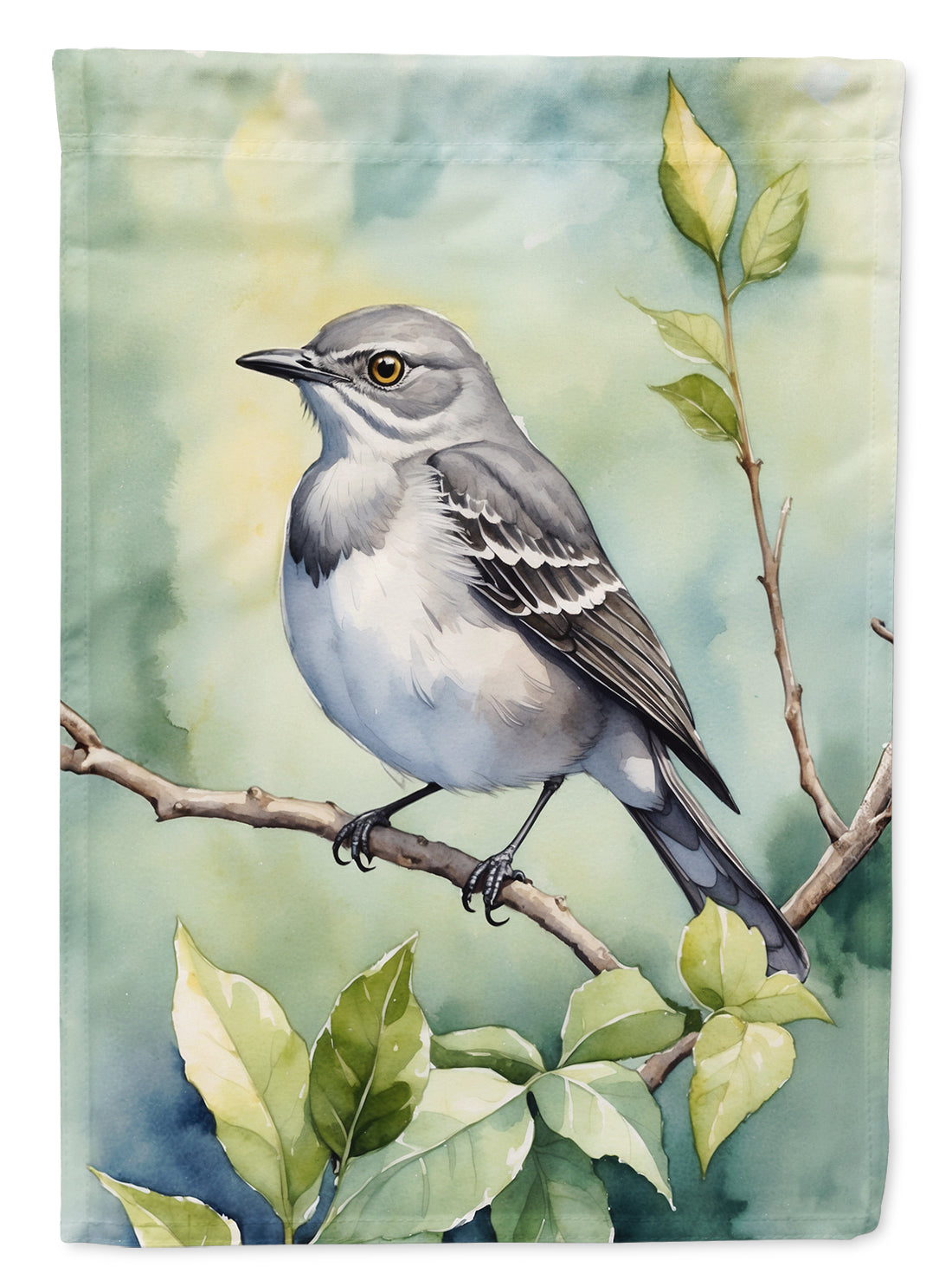 Close-up of the artwork on Northern Mockingbird House Flag