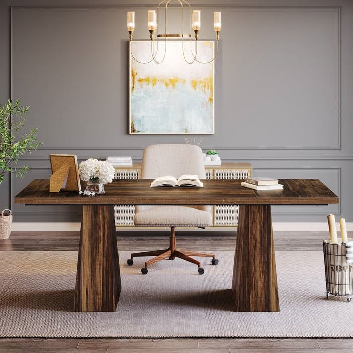 Elegant Dark Brown Modern Computer Desk from Gobingya side view