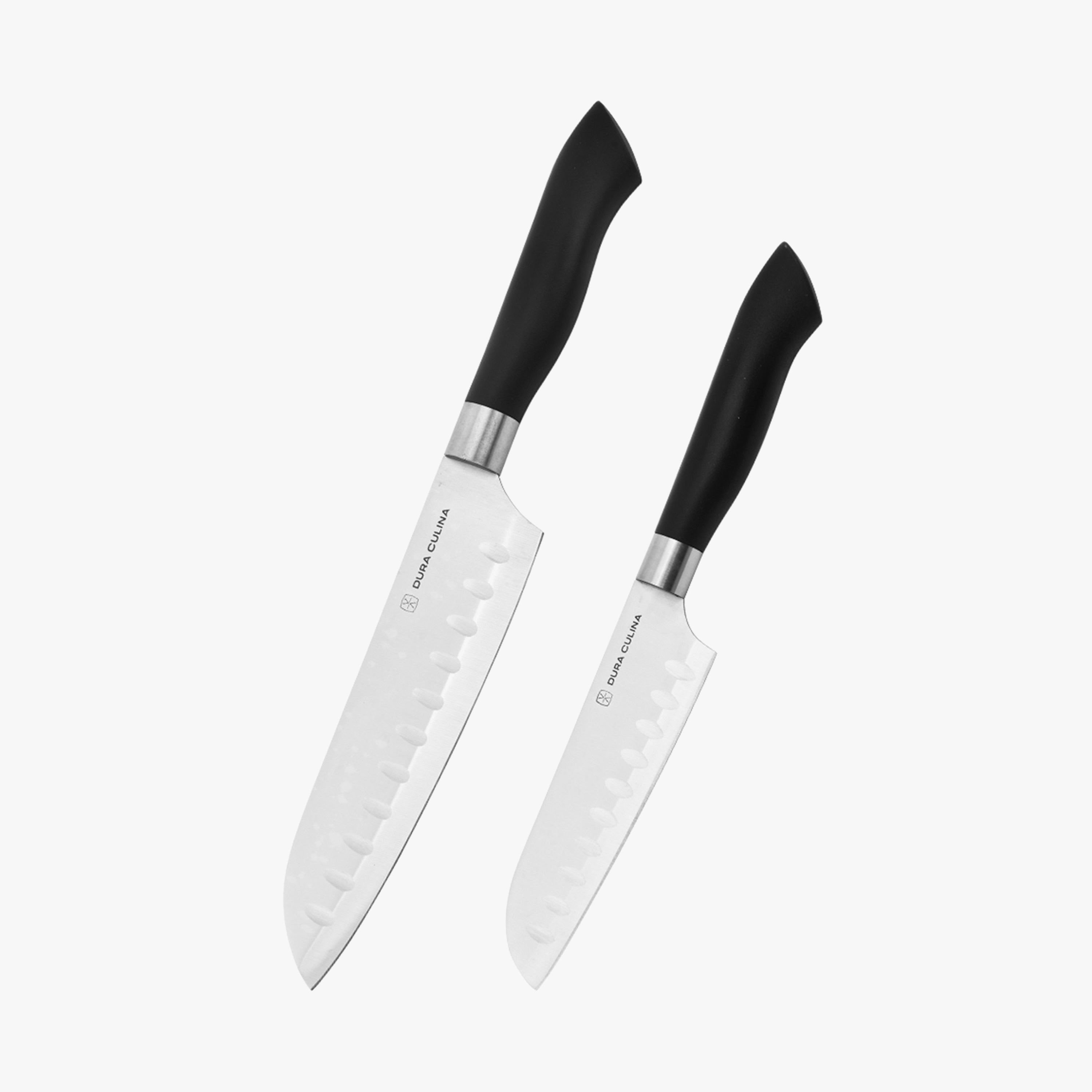 Close-up of Dura Living high-carbon stainless steel Santoku knives