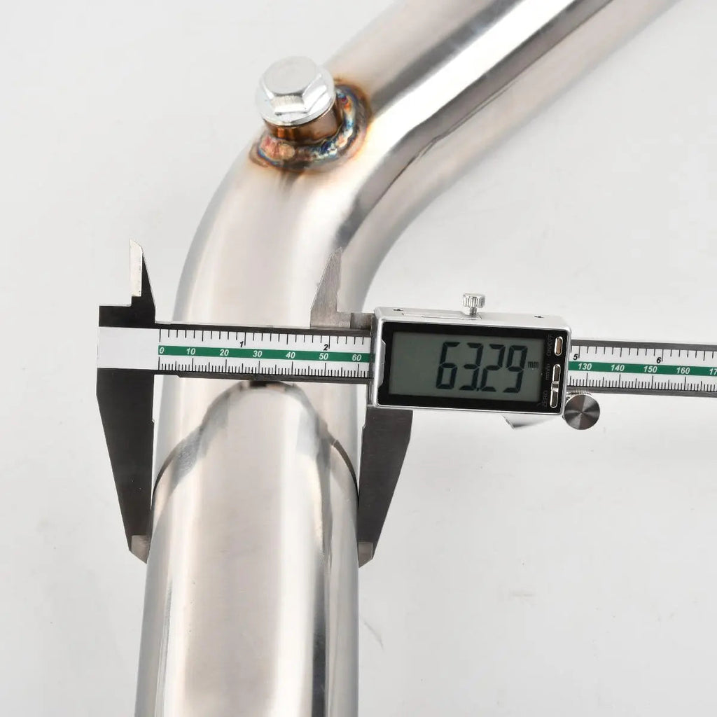 Close-up of Dynofit Downpipe Exhaust Test Pipes showcasing high-quality construction