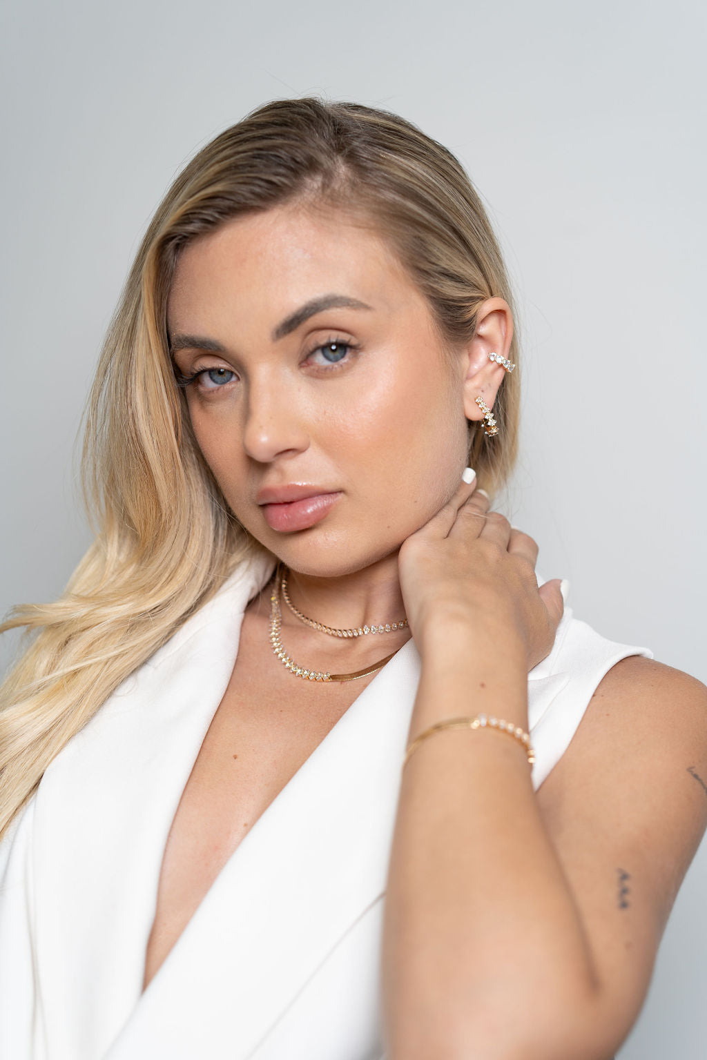 Close-up of 18K Gold Filled Half Tennis & Herringbone Bracelet