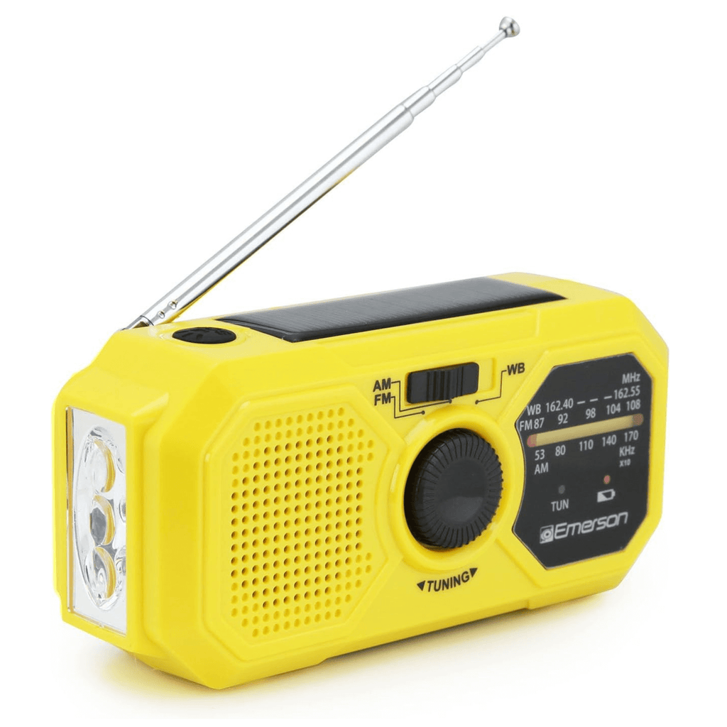 Emerson Emergency AM/FM Weather Radio in use during camping trip