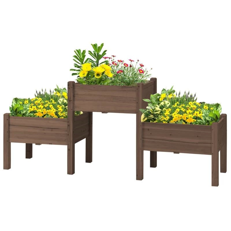 Front view of Elegant 3-Tier Wooden Elevated Garden Planter by FastFurnishings